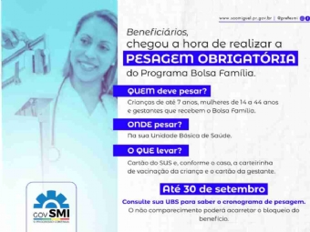 Governo Municipal convoca beneficiários do Bolsa Família para pesagem obrigatória