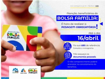 Governo Municipal convoca beneficiários do Bolsa Família para pesagem nas Unidades de Saúde