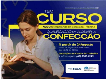 Abertas inscrições para curso de Qualificação em Auxiliar de Confecção na Escola do Trabalho