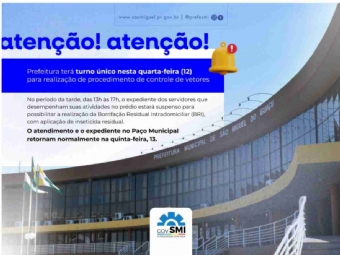 Prefeitura terá turno único nesta quarta-feira (12) para realização de procedimento de controle de vetores