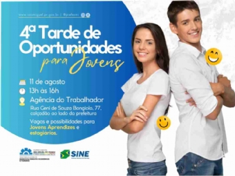 Agência do Trabalhador vai realizar a 4ª edição da Tarde de Oportunidades Jovem em São Miguel do Iguaçu