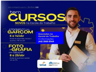 Escola do Trabalho abre inscrições para cursos de Garçom e Fotografia com Celular
