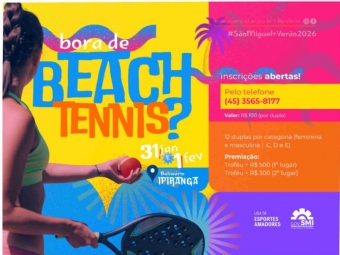 Estão abertas as inscrições para o torneio de beach tennis do São Miguel Mais Verão 2026